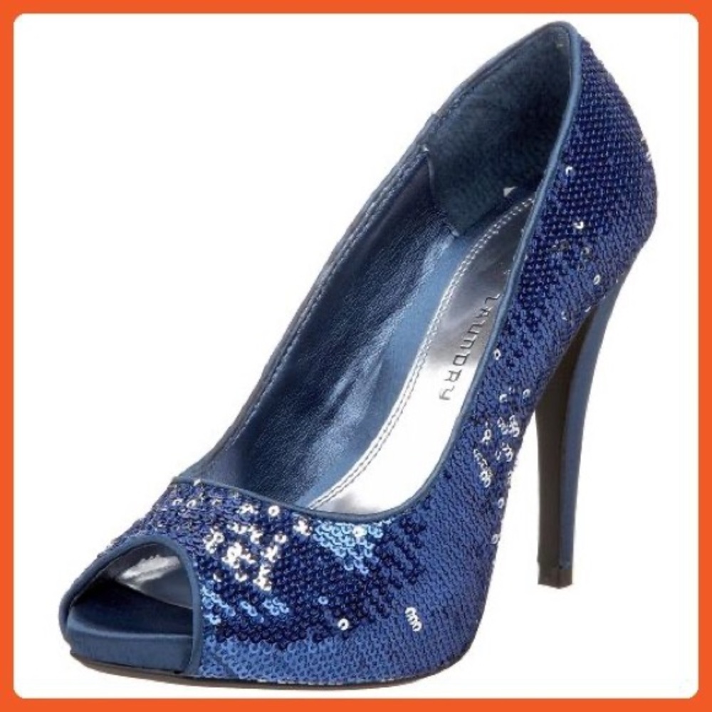 Chinese Laundry Blue Sequin Ladybug Peep toe pumps VTG Y2K